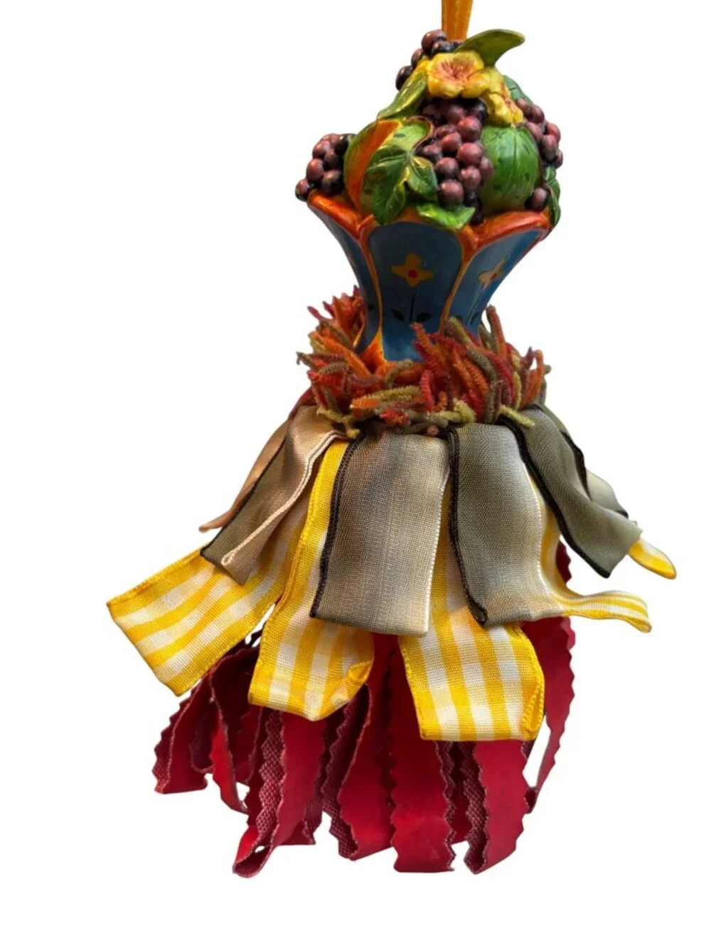 Kelly Paulk for Silvestri Fruit Basket Ornament With Multicolor Ribbons & Textur